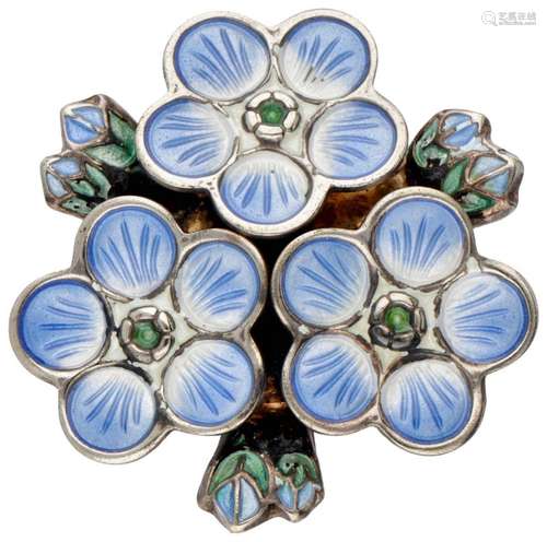 Sterling silver flower-shaped enamel brooch by Norwegian des...