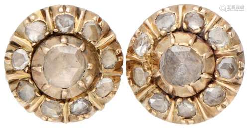 BLA 10K. Yellow gold antique cluster earrings set with rose ...