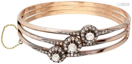 14K. Rosegold antique bangle bracelet set with approx. 0.91 ...