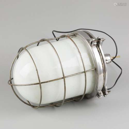 A stainless steel pendant cage lamp, 20th century.