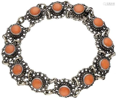 835 Silver vintage bracelet set with red coral.