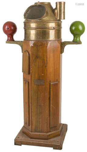 A brass standard compass in wood 'binacle', 1st ha...