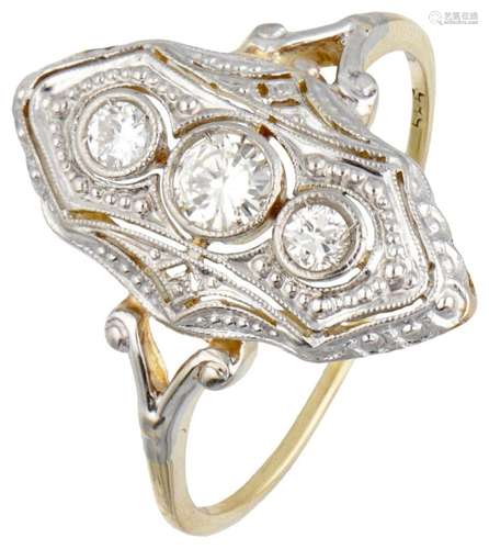 14K. Yellow gold dinner ring set with approx. 0.32 ct. diamo...