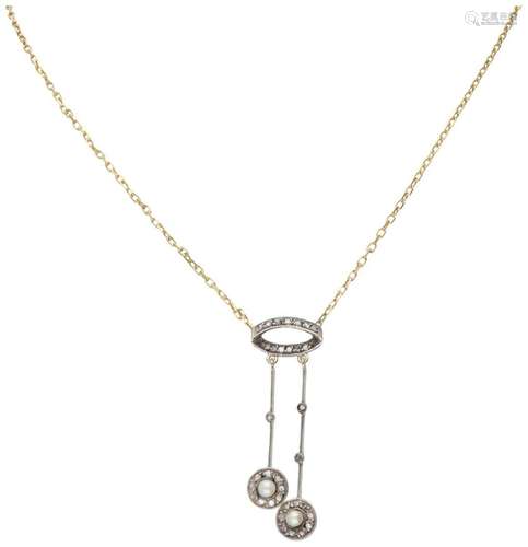 14K. Yellow gold antique negligee necklace set with rose cut...