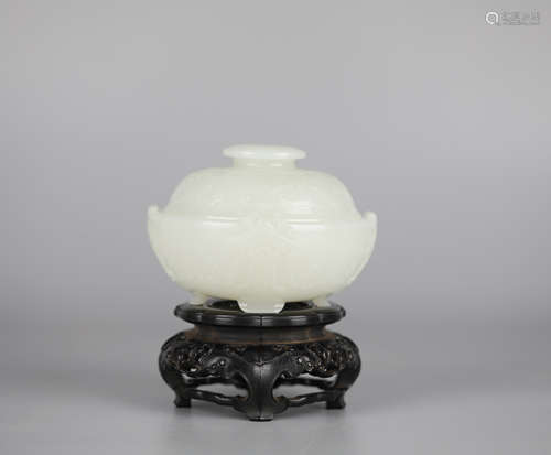 Hetian white jade carving incense burner,18th