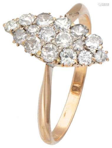 18K. Yellow gold marquise ring set with approx. 0.58 ct. dia...