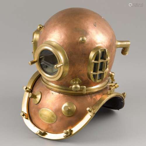 A replica brass 12-bolt Siebe Gorman & Co. diving helmet...