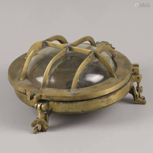 A round brass cage ceiling lamp, 20th century.