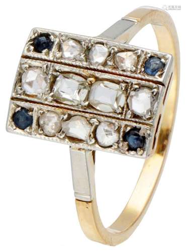 14K. Bicolor gold antique ring set with approx. 0.11 ct. dia...