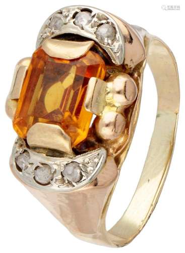 14K. Bicolor gold Retro ring set with approx. 2.63 ct. synth...