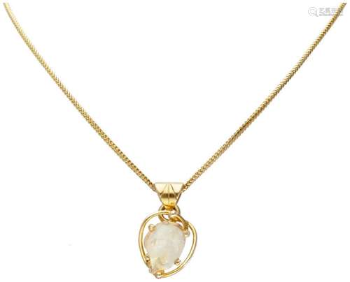 14K. Yellow gold necklace and pendant set with water opal.