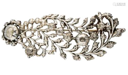 Sterling silver antique Frisian feather brooch set with diam...