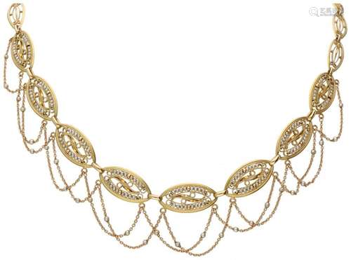 A French 18K. yellow gold antique necklace with filigree and...