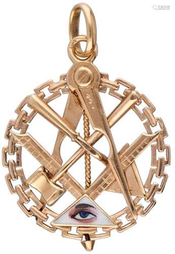 14K. Rose gold Freemasons / Masonic pendant.