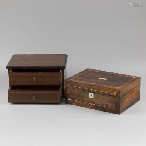 A lot with an inlaid box and a small chest of drawers, 1st q...