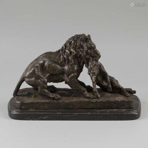A bronze statuette depicting the Lion and the boar (Aesop), ...