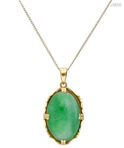 14K. Yellow gold vintage necklace and pendant set with jade.