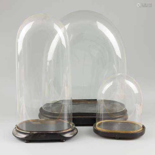 A lot comprising (3) various dome shaped glass display bell/...
