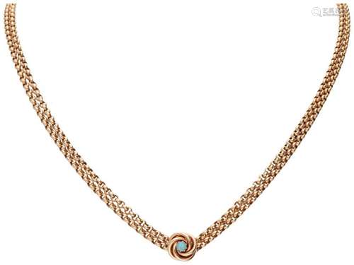 Two-row 14K. rose gold jasseron link necklace and slide set ...