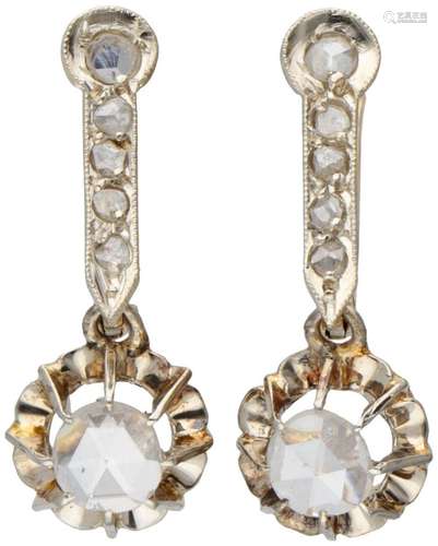 14K. Bicolor gold antique earrings set with rose cut diamond...