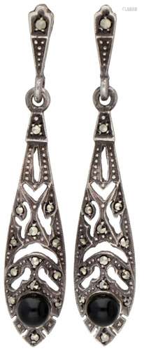 Sterling silver openwork Art Deco earrings set with onyx and...