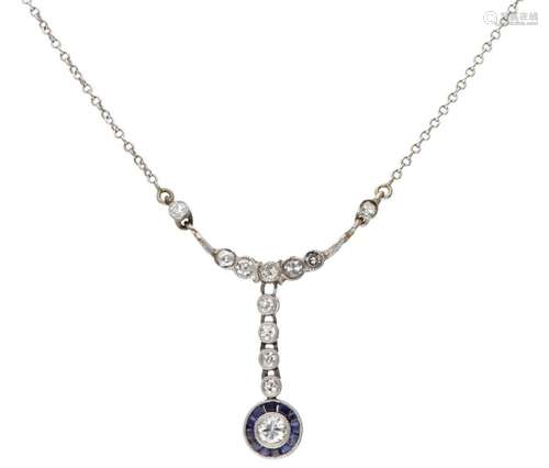 14K. White gold necklace with Art Deco pendant set with appr...