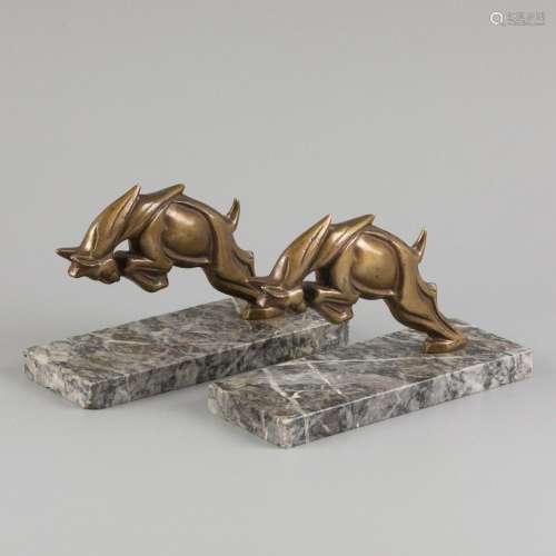 A (2) piece set of bronze bookends, sculpture of billygoat, ...