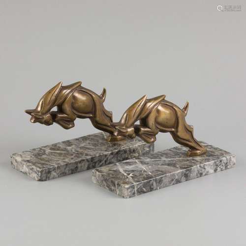 A (2) piece set of bronze bookends, sculpture of billygoat, ...