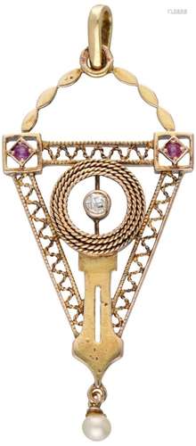 14K. Yellow gold Art Deco pendant set with approx. 0.07 ct. ...