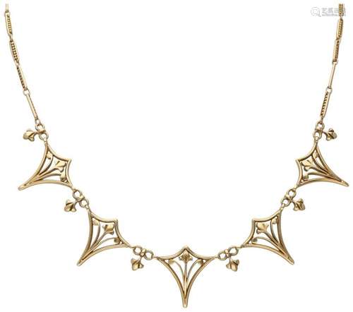 A French 18K. yellow gold Art Nouveau necklace with stylized...