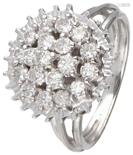 14K. White gold entourage ring set with approx. 0.95 ct. dia...