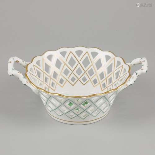 A porcelain openwork basket with apponyi green decor. Herend...