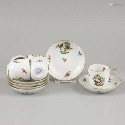 A set of (5) coffee cup and (6) saucers, Hungaria, 20th cent...