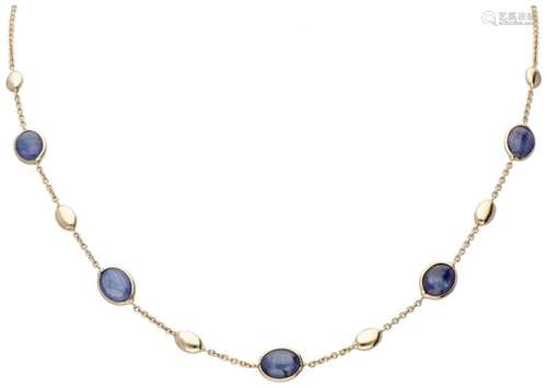 14K. Yellow gold Monzario link necklace set with approx. 9.6...