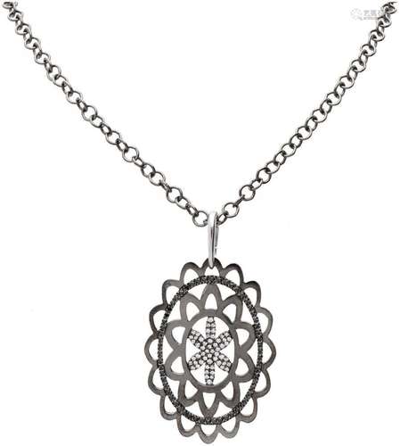 18K. Oxidized gold Mattioli necklace with flower-shaped pend...