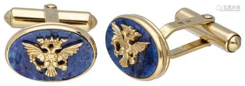 18K. Yellow gold Franklin Mint Fabergé lapis lazuli cufflink...