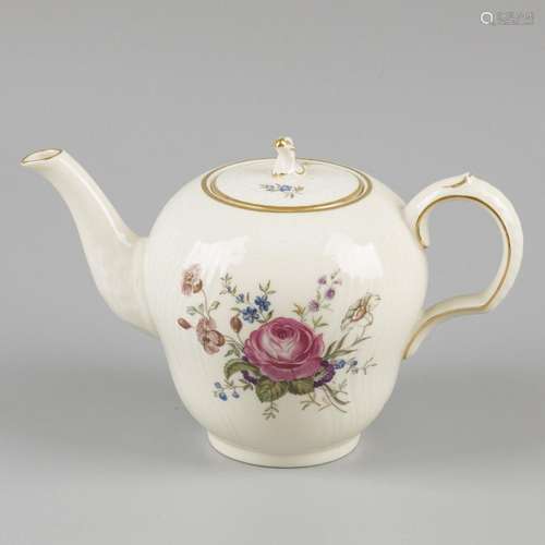 A porcelain tea pot decorated with flowers, marked Royal Cop...