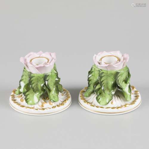 A set of (2) porcelain candlesticks. Herend, late 20th centu...