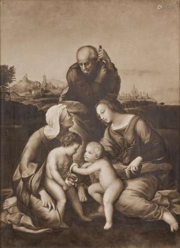 A porcelain plaque decorated with an image after Raphael. Fr...