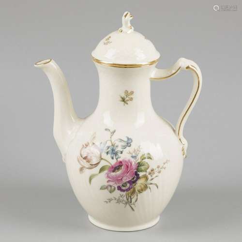 A porcelain coffee pot decorated with flowers, marked Royal ...