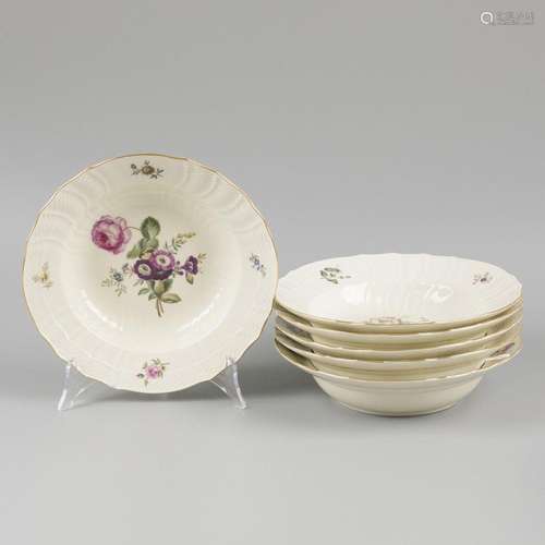 A set of (6) porcelain soup plates decorated with flowers, m...