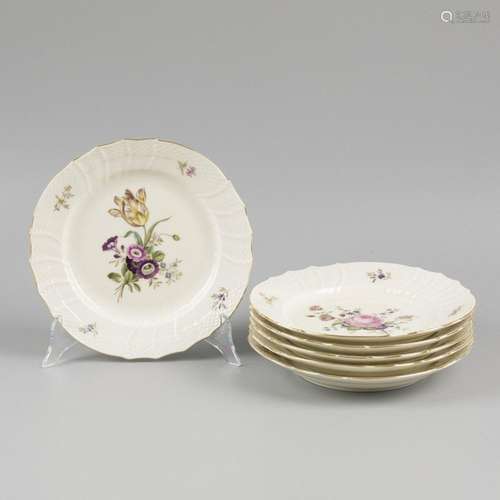 A set of (6) porcelain plates decorated with flowers, marked...