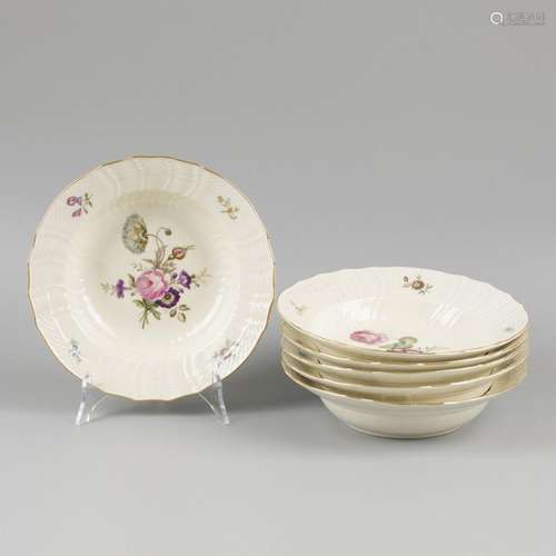 A set of (6) porcelain soup plates decorated with flowers, m...