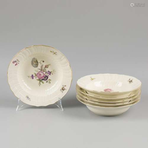 A set of (6) porcelain soup plates decorated with flowers, m...