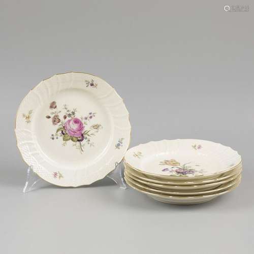 A set of (6) porcelain plates decorated with flowers, marked...