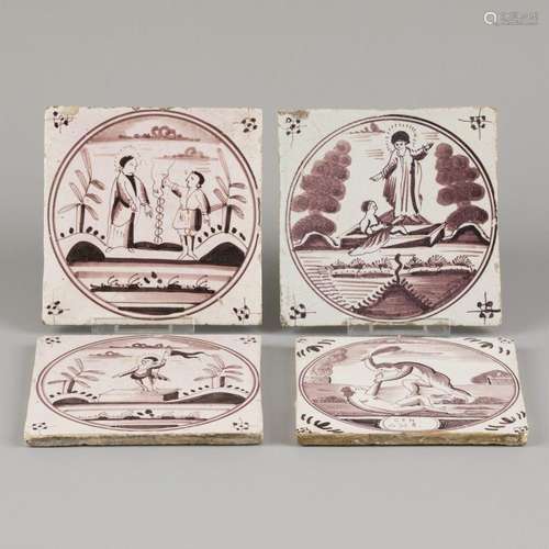 A lot comprised of (4) various Rotterdam manganese tiles wit...