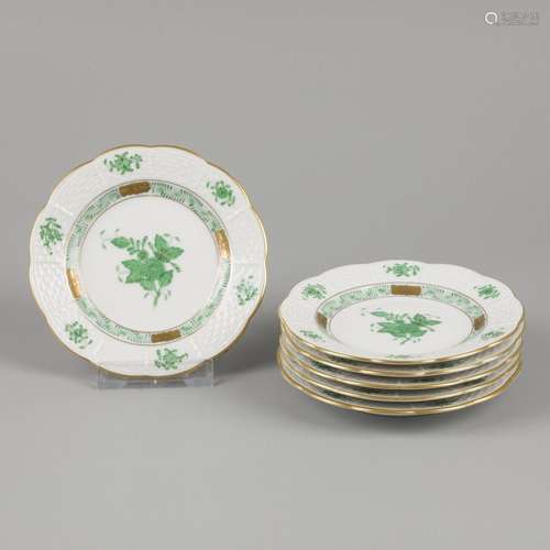 A set of (6) porcelain plates with Apponyi Green decor. Here...