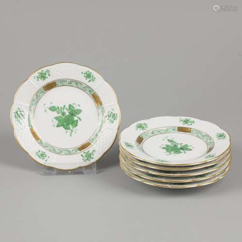 A set of (6) porcelain plates with Apponyi Green decor. Here...