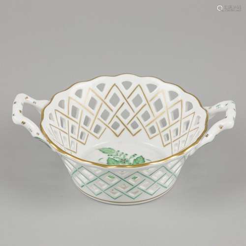 A porcelain openwork basket with Apponyi Green decor. Herend...