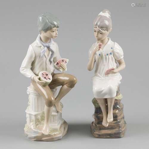 A lot comprising (2) cascades porcelain figurines, Spain, 2n...